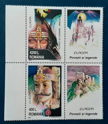 ROMANIA 1997 MNH Vlad Dracula Block with Labels Mi 5253-4Zf Zim 5548-9V XF 5390 - Image 1 of 3