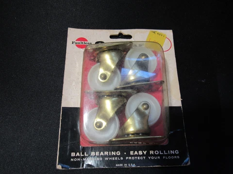 4 Vintage FAULTLESS Brass Plastic SCREW Furnature Dresser Chest Caster Wheel Cover