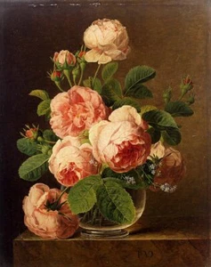 Jan Frans van Dael Roses in a Glass Vase Handmade Oil Painting repro - Picture 1 of 1