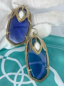 Pendientes Kendra Scott raros de jade azul y blanco Darby en oro - Imagen 1 de 12