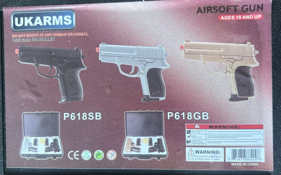 Cyma Dual Airsoft Pistols P618SB Spring Compact Combo Carrying Case 2000 BBS