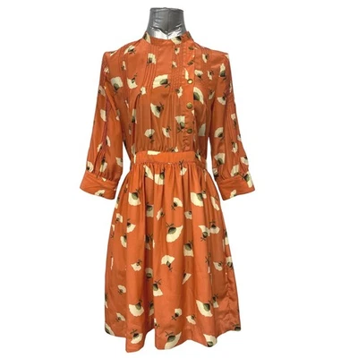 Платье миди Lauren Moffatt Poppy Field оранжевое с цветочным рисунком плиссированное на пуговицах спереди размер 8 - Изображение 1 из 4
