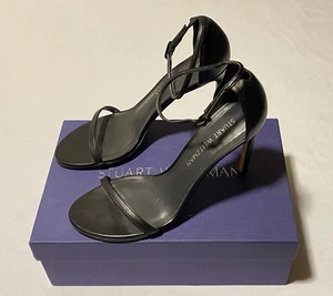 Stuart Weitzman Nearly Nude Black Ankle Strap Stiletto Women Heels Shoes 9M Box - Picture 1 of 23