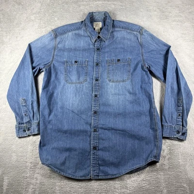 LL Bean Shirt Mens Large Tall Blue Denim Chambray Western Work Utility Rancher - Image 1 of 4