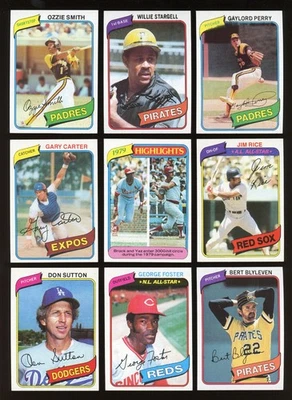 Lote de 9: 1980 Cartões Estrela de Beisebol Topps ~ OZZIE SMITH STARGELL CARTER ARROZ ++~ - Imagem 1 de 2