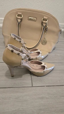Anne Klein Shoulder  Purse And Audrey Brook Beige Studded Heels Shoe  - Image 1 of 3