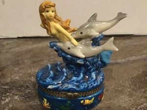 Vtg Mermaid Dolphins W/Fish Trinket Box W/Angel Fish Trinket Inside - Picture 1 of 5