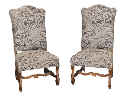 Pair of Century Furniture Walnut Louis XV Style Chairs w Paisley Gray Fabric - Image 1 of 4