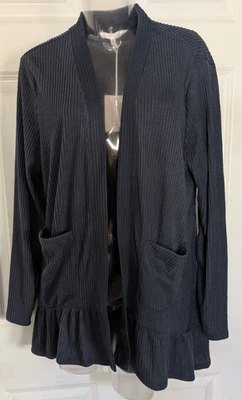 Cárdigan Lauren Conrad Capas Frente Abierto Talla L Gris Azul Volantes Alto Bajo Nuevo con Etiquetas Foto 1 de 4