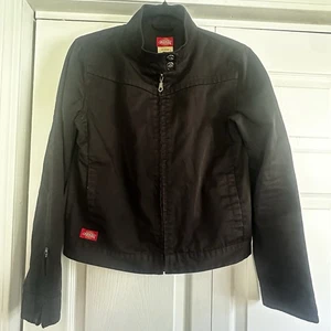 Vintage Dickies Black Jacket Mens Small S Coat Zipper Sleeves Snap Collar READ - Picture 1 of 15