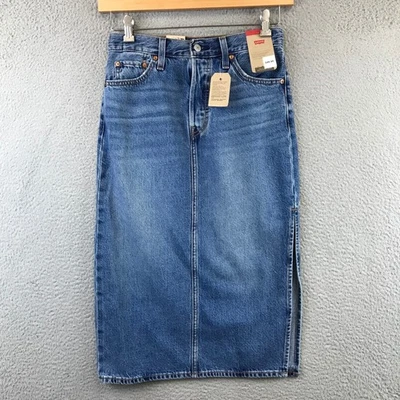 New Levi Strauss & Co Womens Denim Midi Skirt Blue Size 25 High Rise Side Slit - Image 1 of 4
