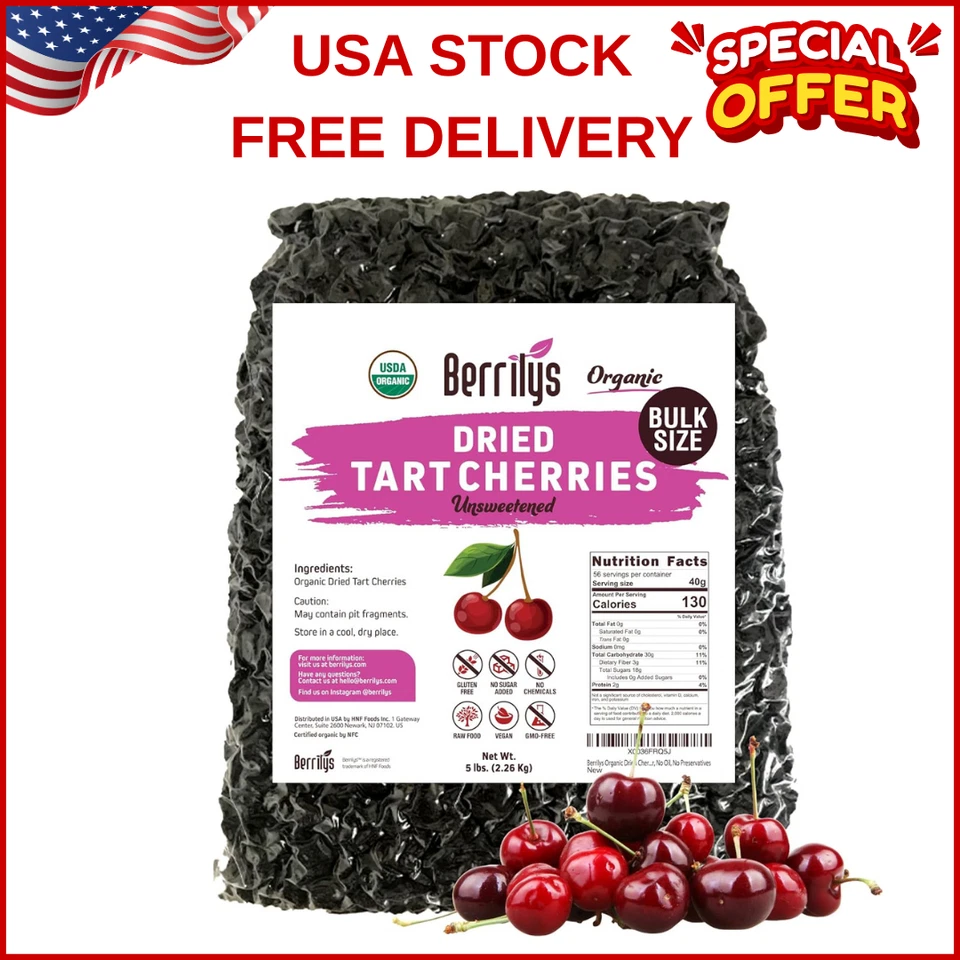 Delicious 5 lb Organic Unsweetened Pitted Dried Tart Cherries - Ideal for Salads - Image 1 of 4