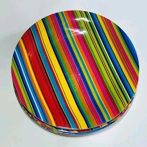 Pier 1 Imports Melamine 10.5” Plate Multi Colored Falsa Striped Set of 8 - Picture 1 of 5