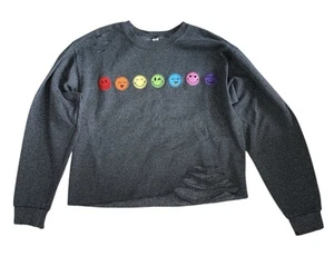 Jerzees Nublend Girls Custom Distressed Embroidered Happy Face Sweatshirt  YL - Picture 1 of 3