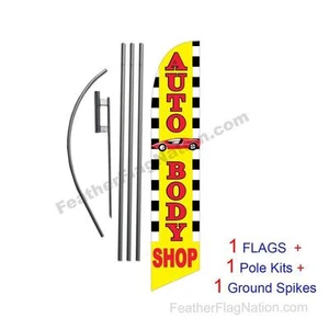 Auto Body Shop 15' Feather Banner Swooper Flag Kit with pole+spike - Picture 1 of 1