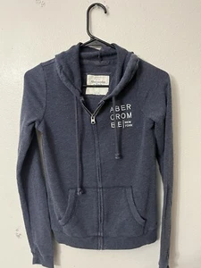 Abercrombie & Fitch Hoodie Full Zip Embroidered Logo Spellout Blue Y2K Small - Picture 1 of 5