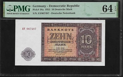 Germany Democratic Republic 10 Deutsche  Mark 1955 PMG 64 EPQ UNC P#18a - Image 1 of 4