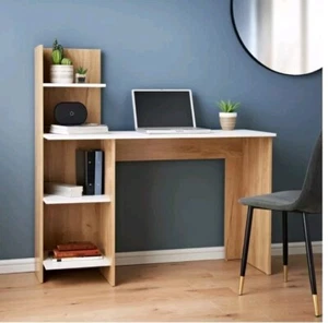 Scrivania Computer Studio Tavolo Scrittura Scaffali Casa Ufficio Legno Workstation Portatile - Foto 1 di 3