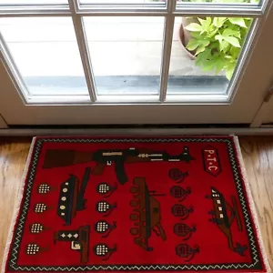 Hand Knotted Weapon Afghan War Rug Design Wool Area 2 x 3 ft G27099 - Picture 1 of 8