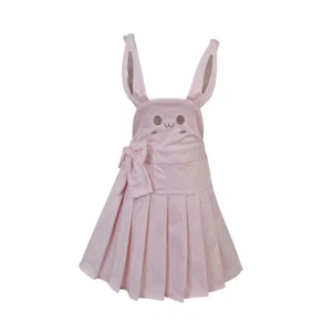 Kawaii Bear Bunny Suspender Skirt Pleated Jumper Dress with Ears and Bow for Gir - Picture 1 of 8