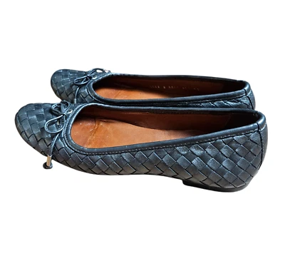 Robert Zur 编织皮革蝴蝶结芭蕾平底鞋安静豪华懒人鞋 9 黑色 — 第 1/4 张图片