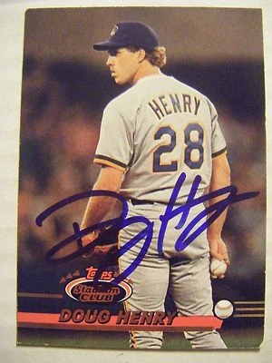 DOUG HENRY signed BREWERS 1993 Topps Stadium Club baseball card AUTO Autographed - Image 1 of 2