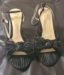 ATHLEFIT WOMEN'S OPEN TOE BRIDAL SANDAL BOWS/ANKLE STRAP PLEATED BLACK SZ US 10 - Picture 1 of 24
