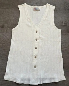 FREE PEOPLE Beach Dana Ribbed Button Sleeveless Top Vest Cream Off White Size S - Picture 1 of 9