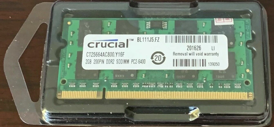 Crucial 2GB DDR2 PC2-6400 800MHz SODIMM Notebook LAPTOP Memory 200-Pin PC2-800 - Image 1 of 3
