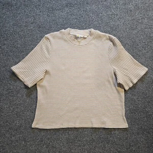 Boden Top Womens Size 18 White Brown Stripe Ribbed Cropped Short Sleeve Capsule - Picture 1 of 11