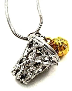 Silvertone Sport Basketball Charm Pendant Necklace 21" Chain Fast Shipping - Picture 1 of 4