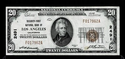 1929 $20 Dollars Los Angeles California Serie Type 1 Circulated - Image 1 of 2