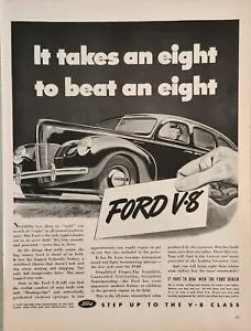 Ford V8 1940 coche anuncio vintage 14 x 10 se necesita un ocho para vencer a un ocho - Imagen 1 de 1