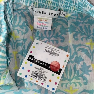 Gretchen Scott 100% Cotton Beach Shorts East India Turq/lime Pockets Goddess NWT - Picture 1 of 5
