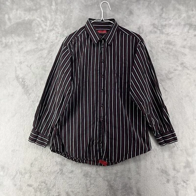 Camisa Alfani Para Hombre Grande Negra Roja Blanca Rayas Ajustada Abotonada Diseñador Preppy Foto 1 de 4