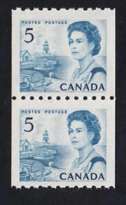 Canada 1967 QEII 5¢ Centennial Fishing Village, MNH coil pair, sc#468 - Picture 1 of 1