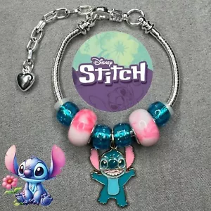 STITCH (Lilo & Stitch) 3mm Silver Snake Chain Enamel Charm Bracelet Gift ✨ NEW - Picture 1 of 9