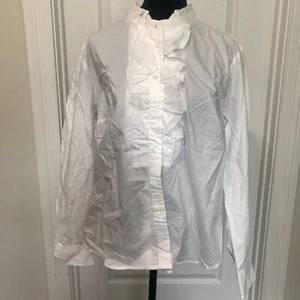 Charter Club Women's Blouse Button Up Shirt Ruffle Detail White Petite Size XL - Picture 1 of 9