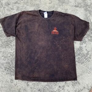 Red Dirt Hawaii Crew Neck Shirt Mens 2XL Acid Wash Dark Brown Embroidered - READ