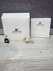 Swarovski Crystal Cat Brooch W/Green Eyes Gold Tone Swan Logo Box & Certificate - Picture 1 of 24