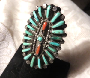 Türkis Cluster Ring Vintage Indianer Größe 6 Sterling signiert - Bild 1 von 5