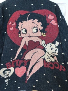 VINTAGE BETTY BOOP CARDIGAN L/XL SWEATER MADE IN USA - Picture 1 of 7