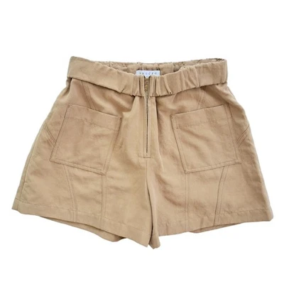 Sandro Paris Devy High Waist Shorts size 1 2/4 XS Tan Brown Pockets Linen Blend - Image 1 of 4