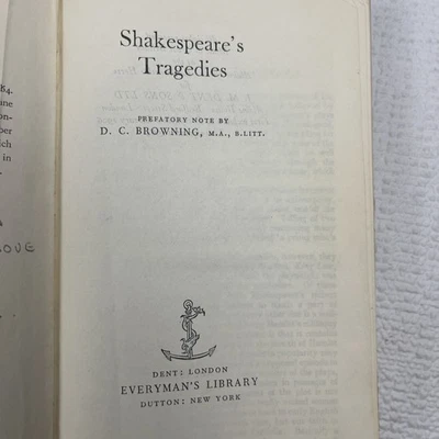Vintage 1964 Everyman's Library Shakespeare's Tragedies No. 155, Hardcover Foto 1 de 4