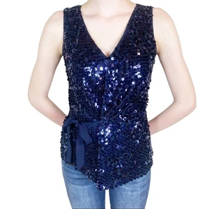 Top Tahari azul oscuro lentejuelas sin mangas talla XS - Imagen 1 de 7