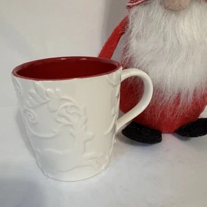 Starbucks Reindeer Mug 2009 Christmas White & Red Embossed Bone China 12 oz - Picture 1 of 6