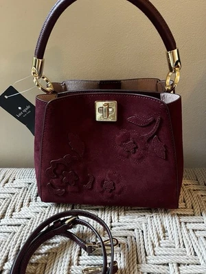 KATE SPADE Phoebe Suede Floral Applique Small Handbag Satchel Dark Merlot NWT - Image 1 of 4