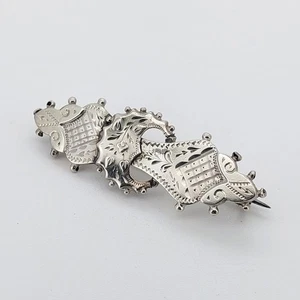 Antique Ornate Sterling Silver Brooch Bar Victorian Floral Pin Hallmarked 1800s - Picture 1 of 11