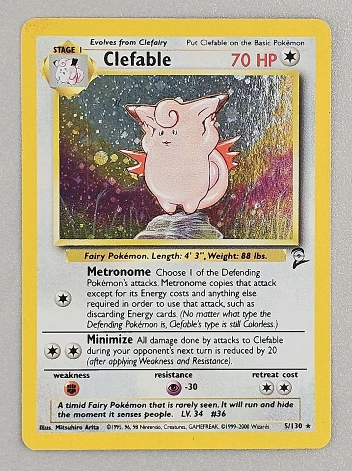 Clefable 5/130 Pokemon Base Set 2 Holo Rare Medium Played MP - Image 1 of 2