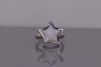 Anillo de plata de ley con marco de madreperla de 17 mm con banda de estrella 925 talla: 7 Foto 1 de 4